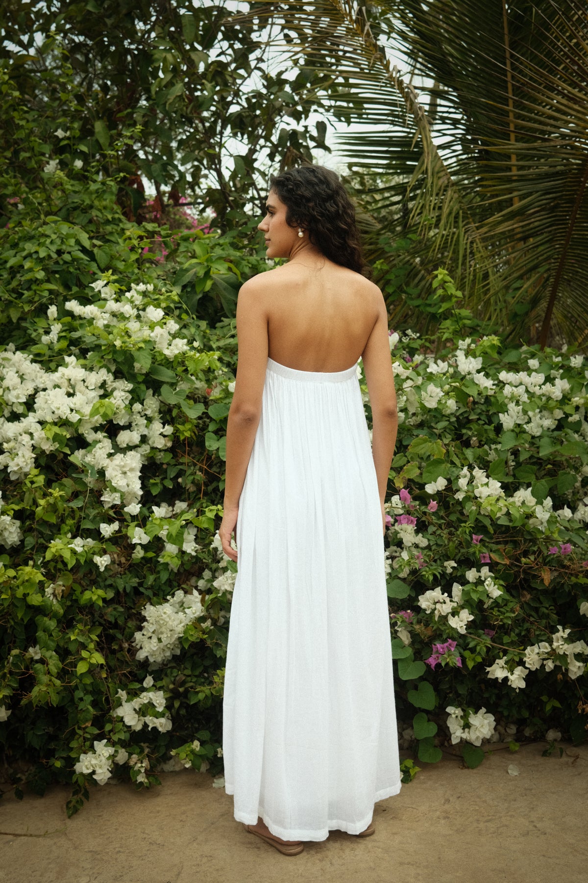 Thea Dress - White Embroidered Strapless Long Dress