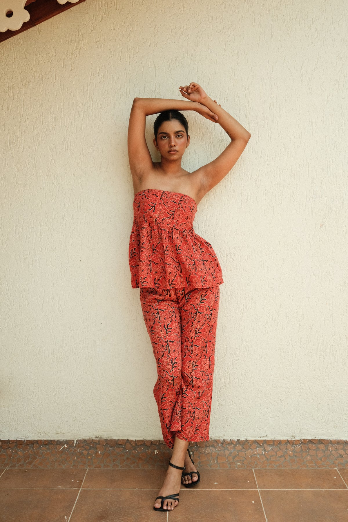 Lianne Pants - Red Printed High Waisted Flared Pants
