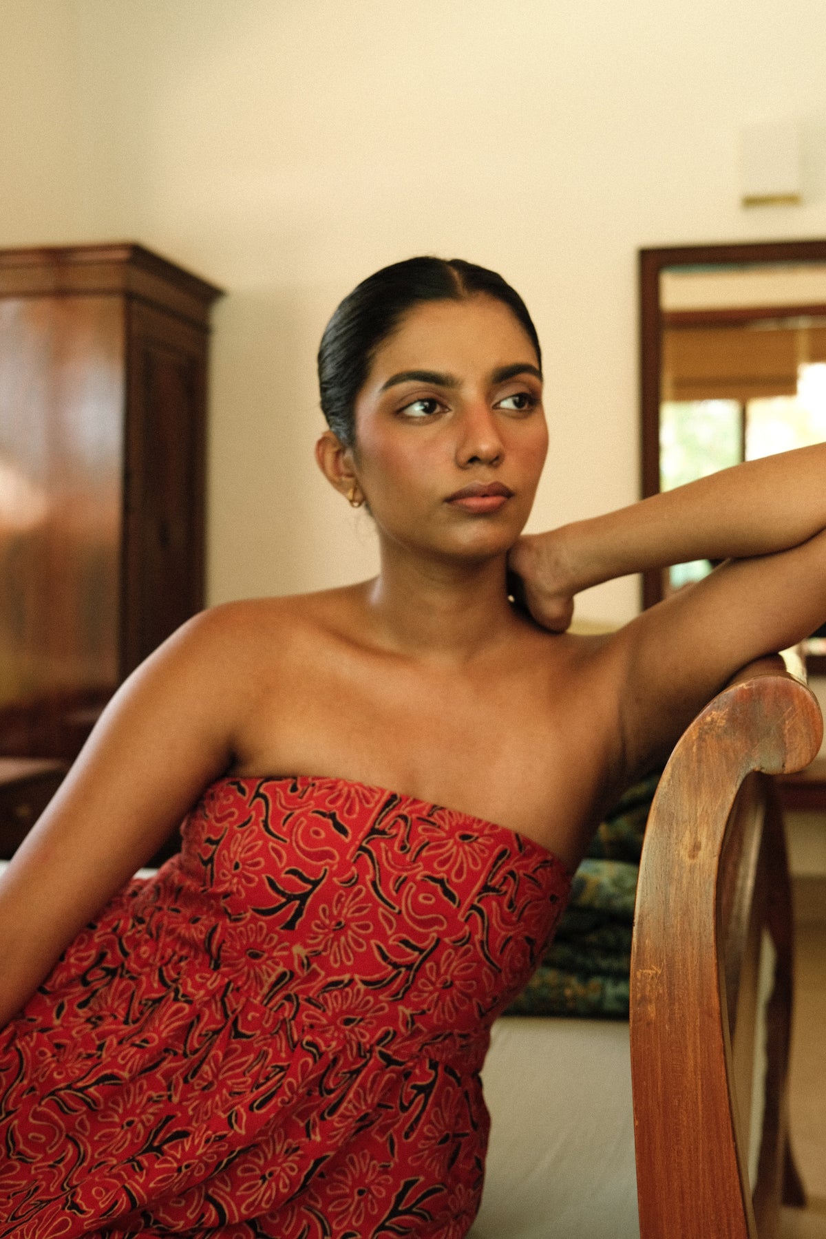 Lianne Set - Red Printed Strapless Top and Flared Pant Set