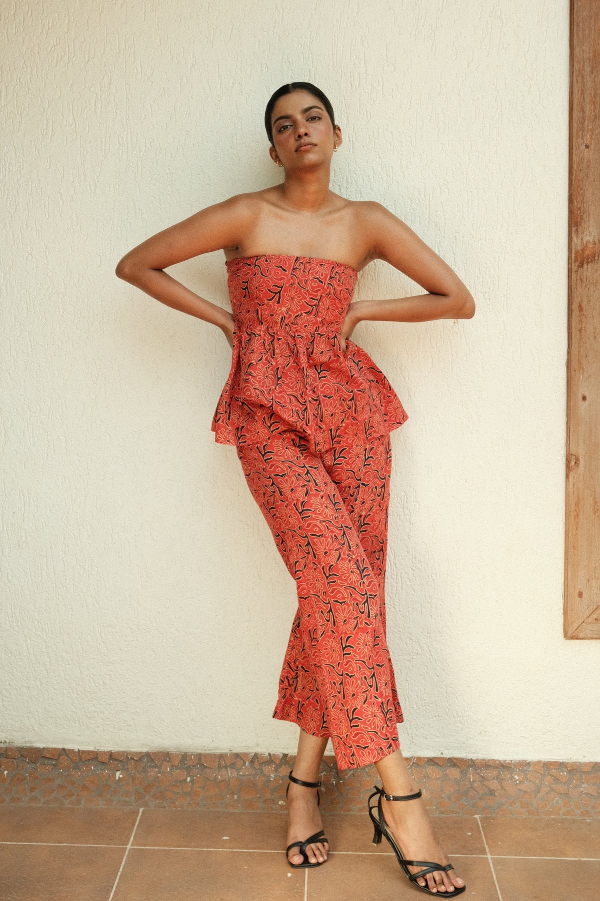 Lianne Pants - Red Printed High Waisted Flared Pants