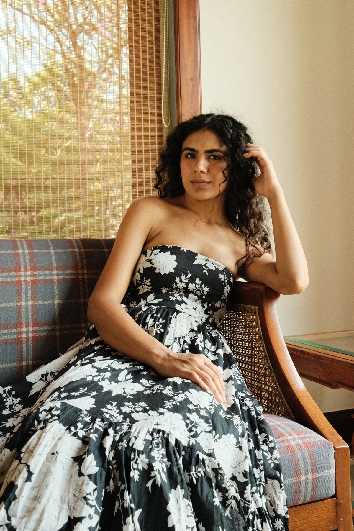 Solene Dress - Floral Printed Strapless Flared Long Dress