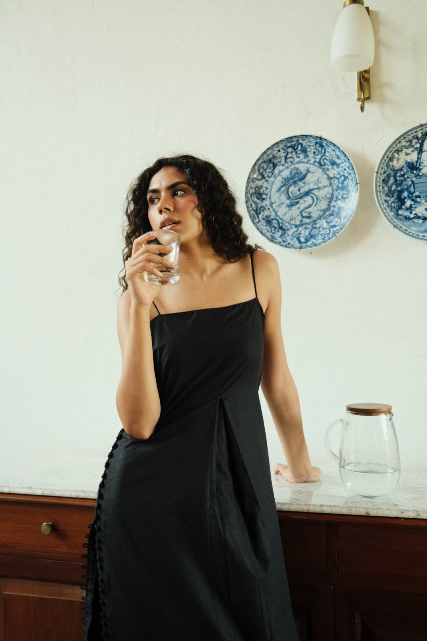 Lana Dress - Black Pleated Long Dress