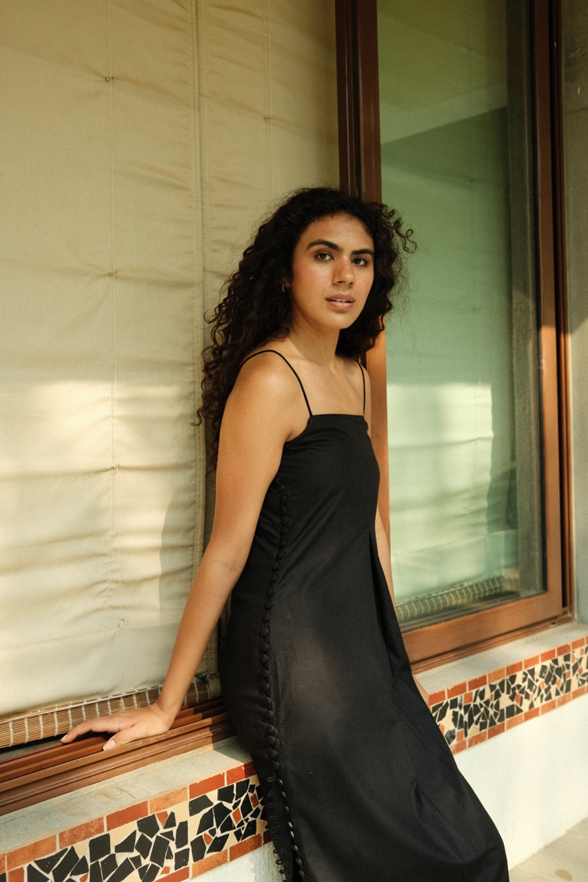 Lana Dress - Black Pleated Long Dress