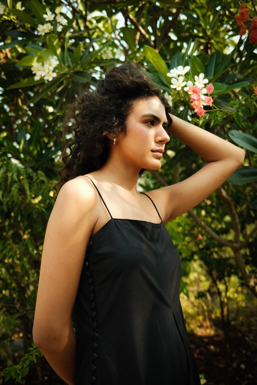 Lana Dress - Black Pleated Long Dress