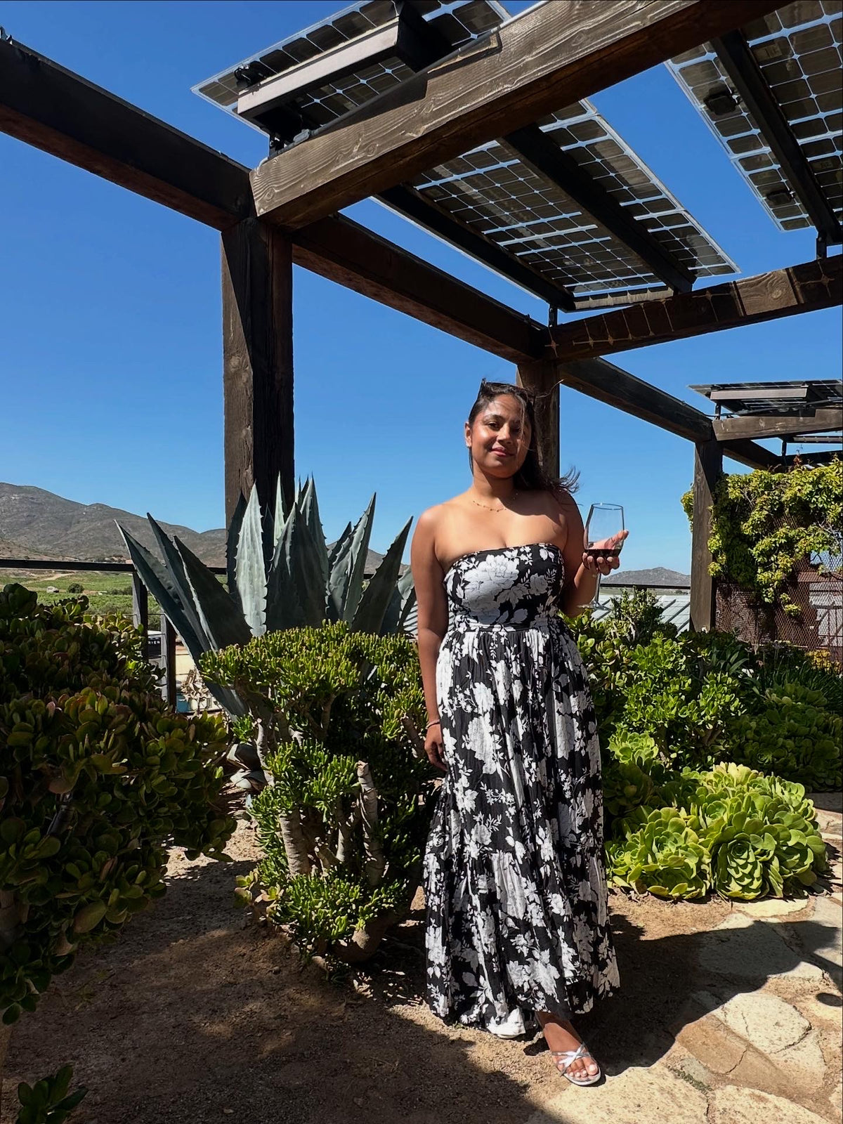 Solene Dress - Floral Printed Strapless Flared Long Dress