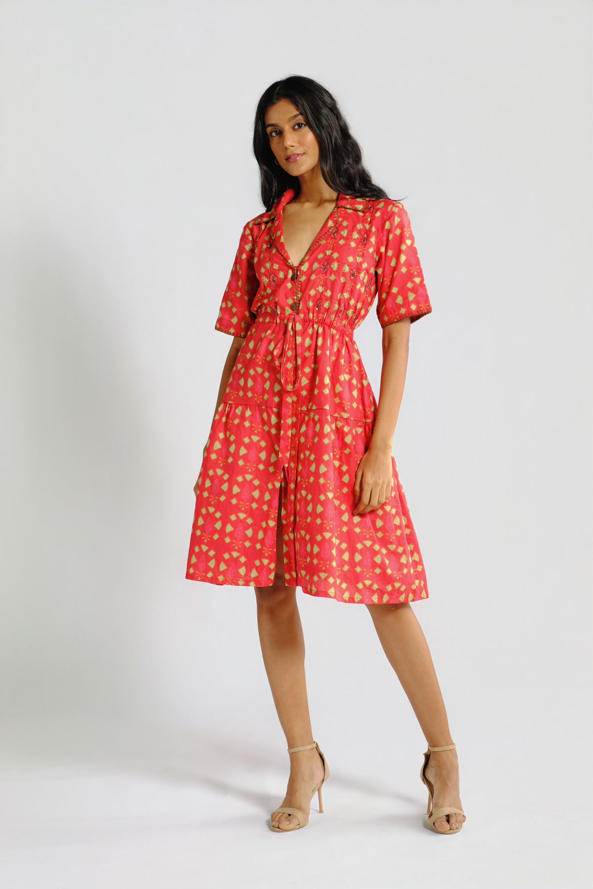 Reina Dress - Embroidered Shirt Dress for Women