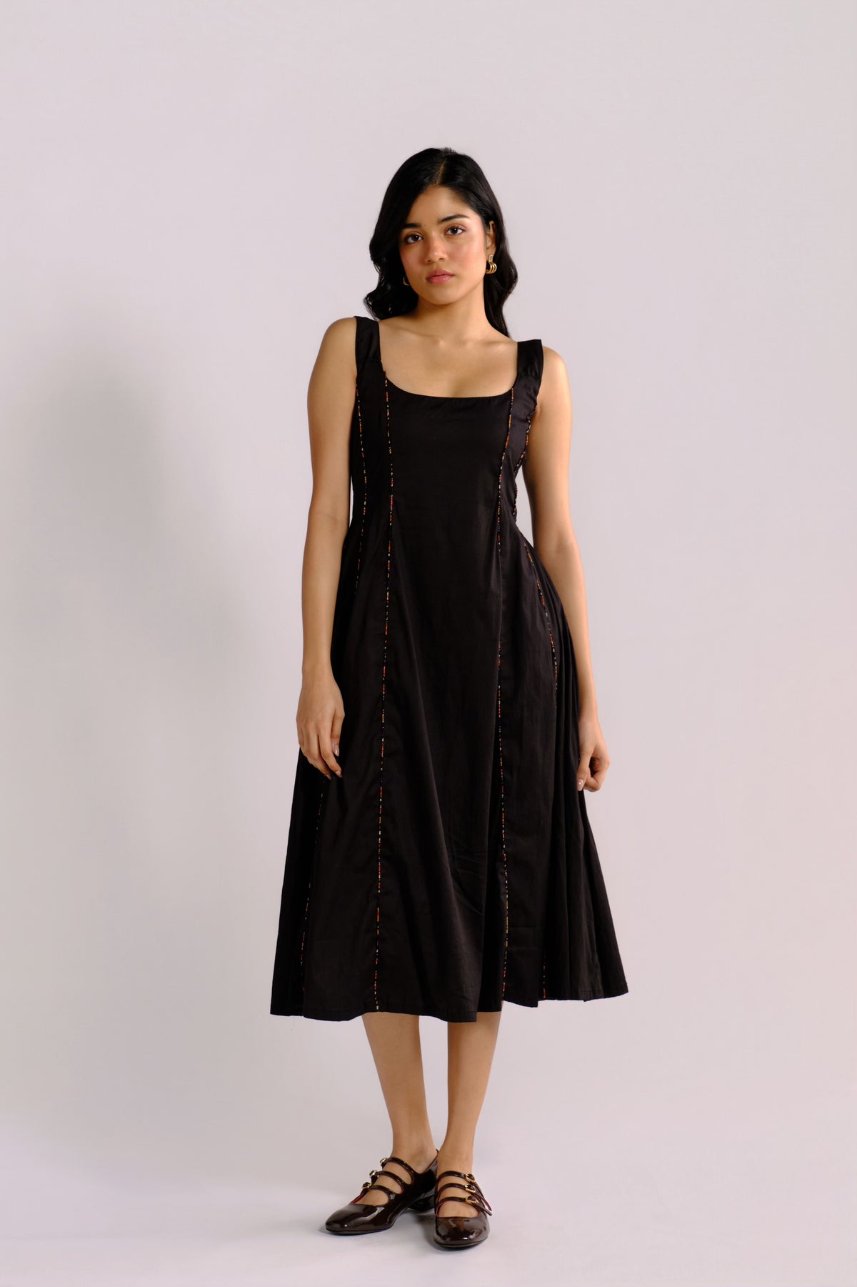 Nyla Dress - Black Panelled Midi Dress