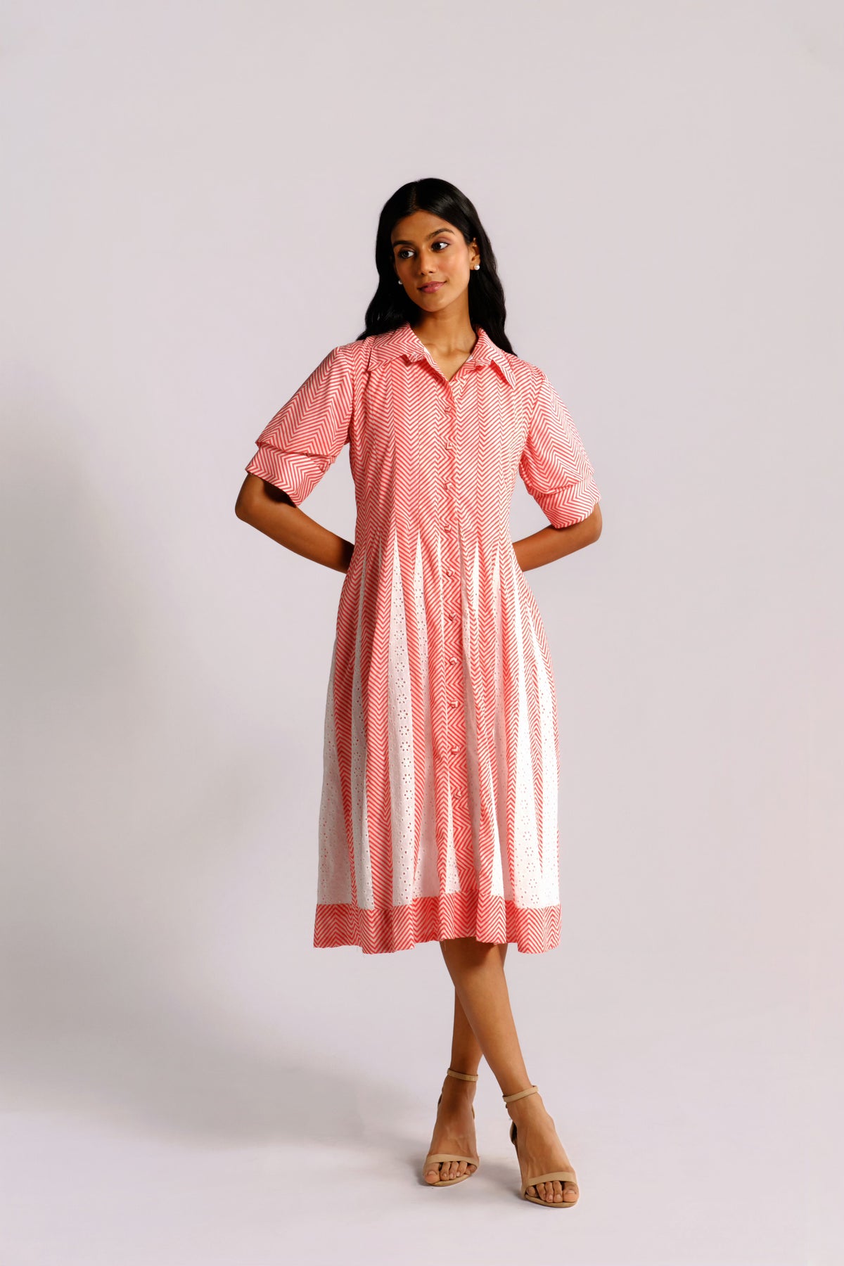 Cara Dress - Striped Panelled Dress Shirt Dress