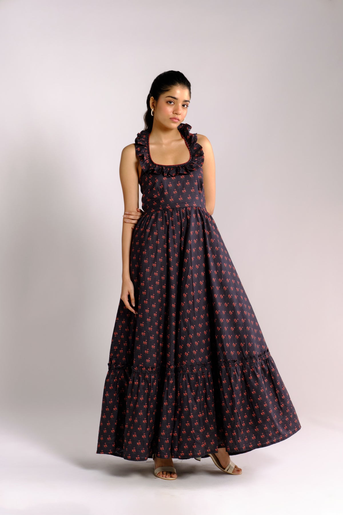 Dani Dress - Black Printed Halter Maxi Dress