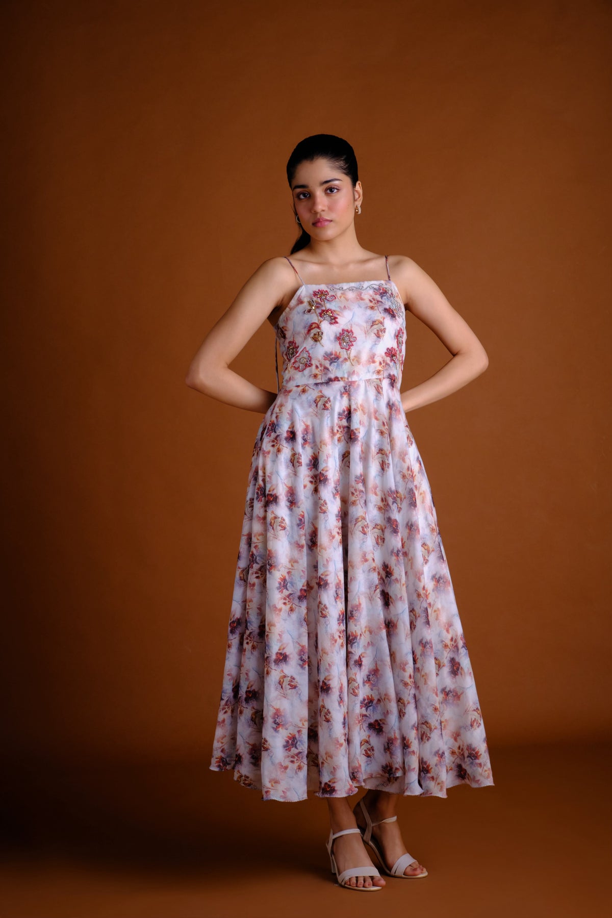 Hazel Dress - Floral Printed Embroidered Midi Dress