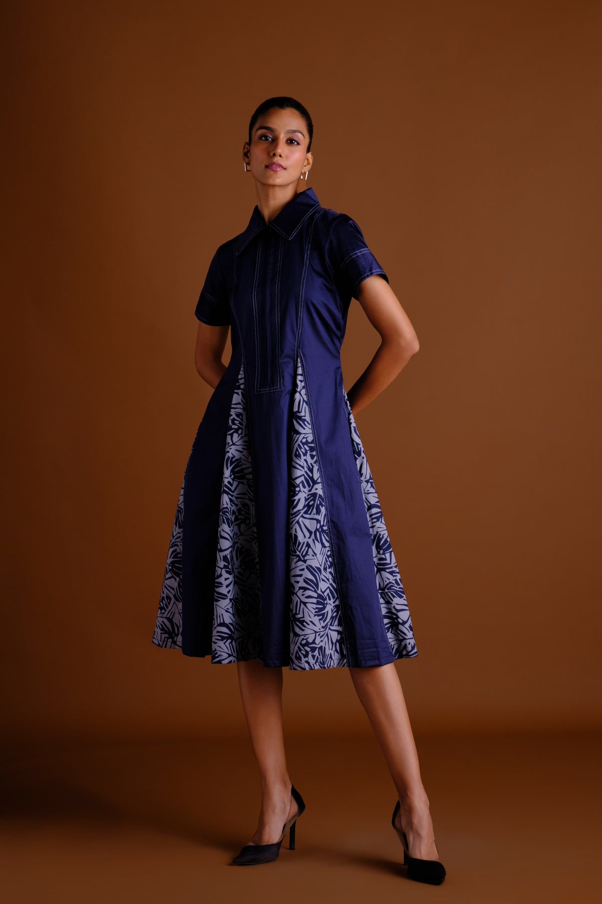 Sydney Dress - Navy Panelled Midi Dress