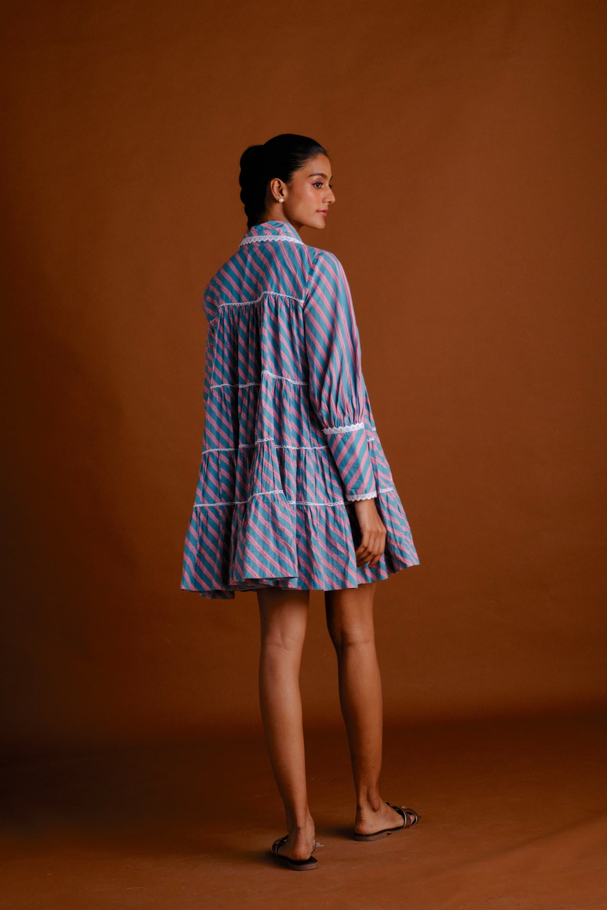 Zoe Dress - Candy Striped Short Flared Tiered Shirt Dress