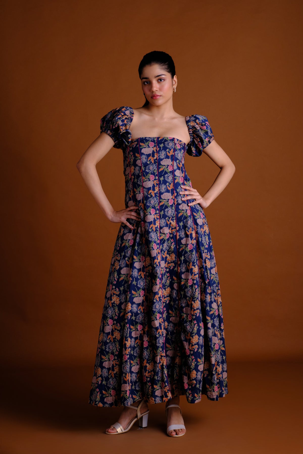 Margot Dress - Navy Floral Panelled Maxi Dress